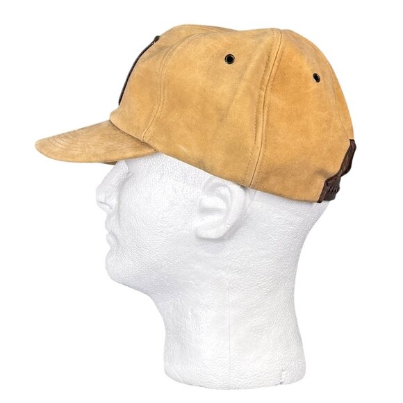 John Deere Vintage Suede Adjustable Snapback Hat 1970s Made In USA Tan & Brown S - Picture 4 of 7